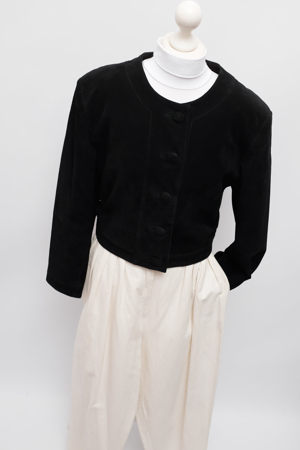 CROP SUEDE BLACK LEATHER VINTAGE JACKET
