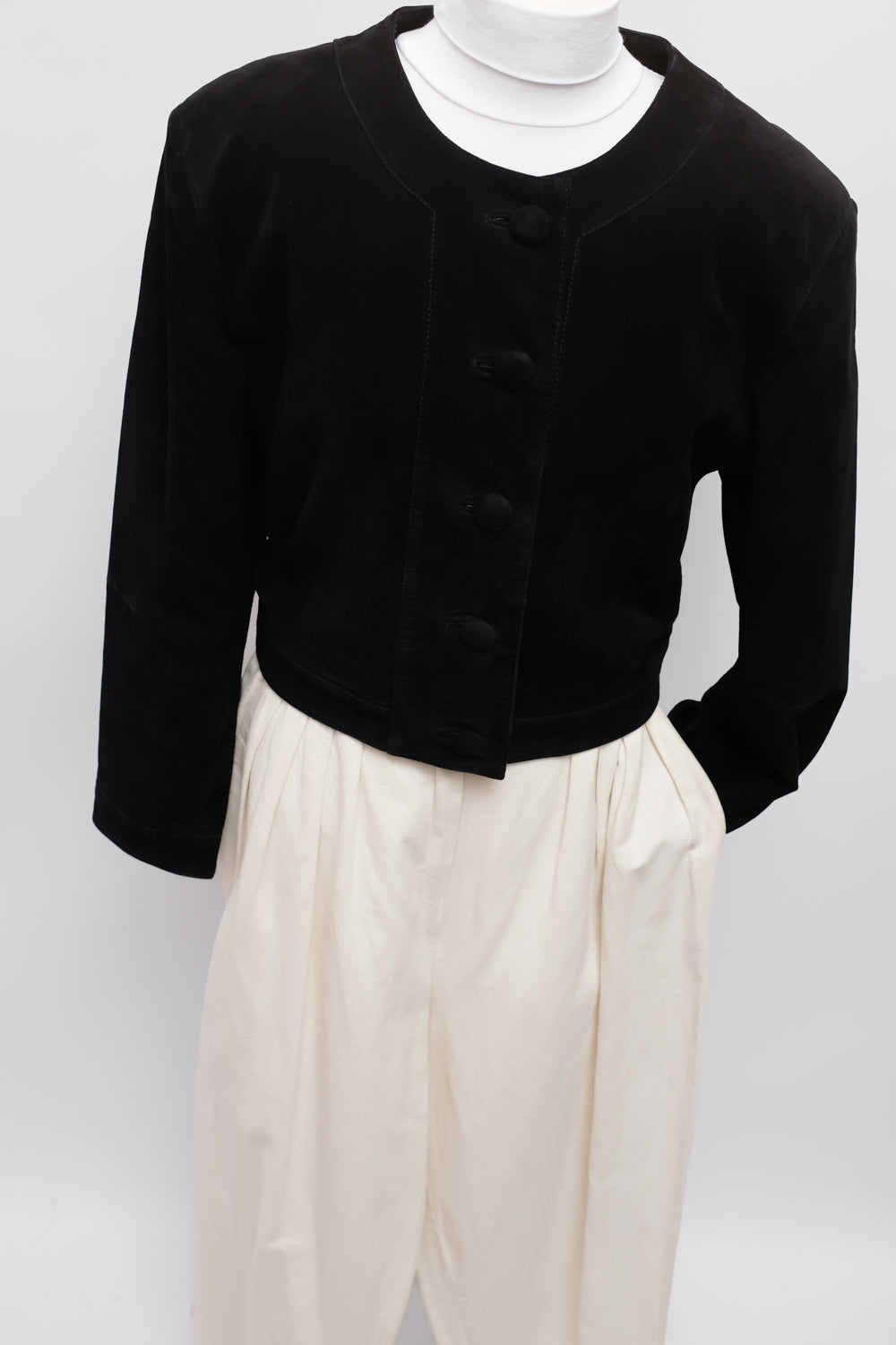 CROP SUEDE BLACK LEATHER VINTAGE JACKET