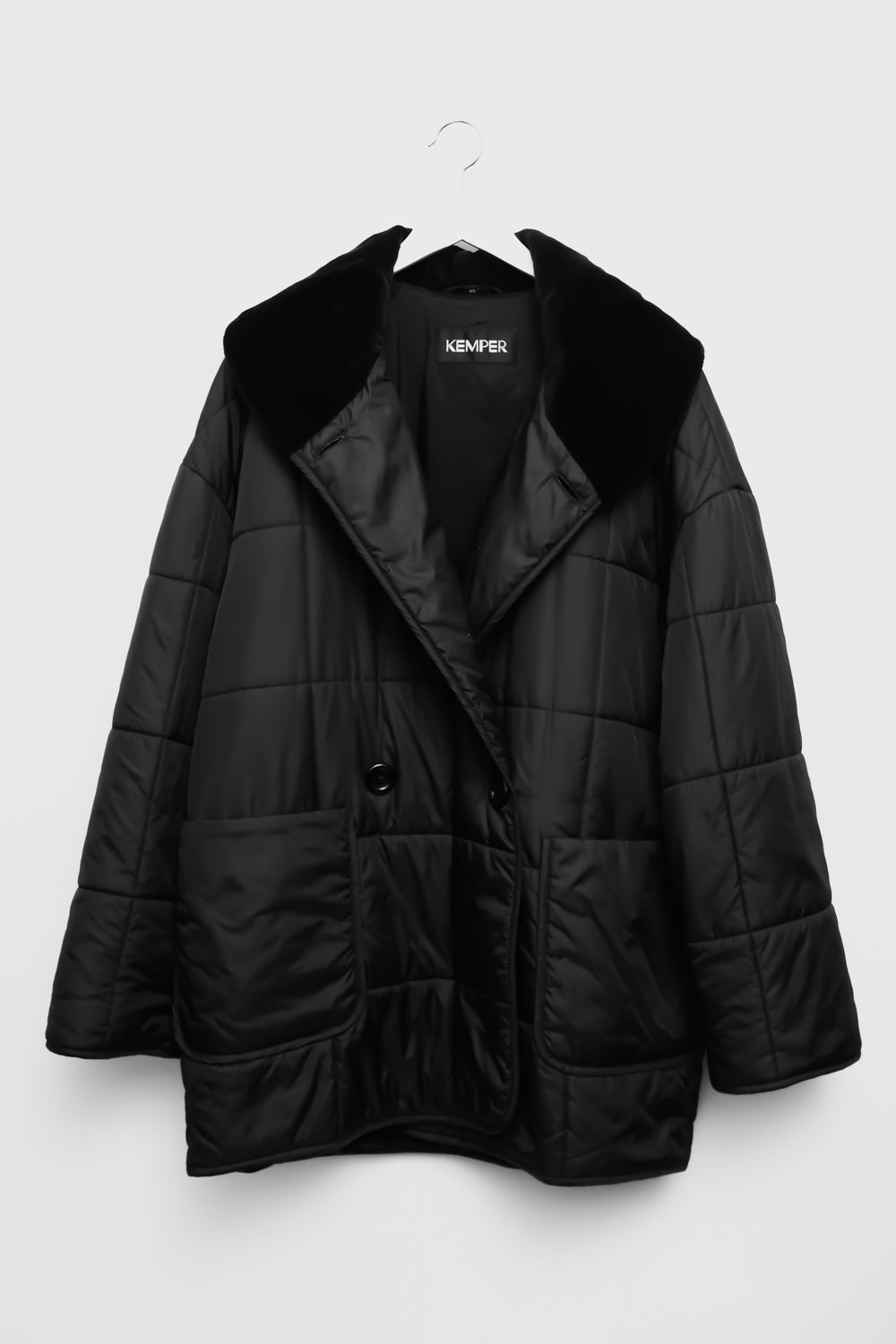 BLACK VELVET BIG COLLAR QUILTED JACKET