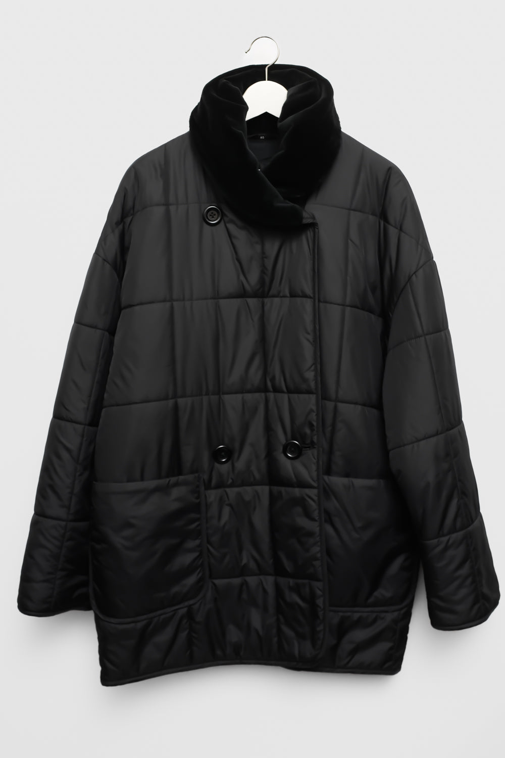 BLACK VELVET BIG COLLAR QUILTED JACKET