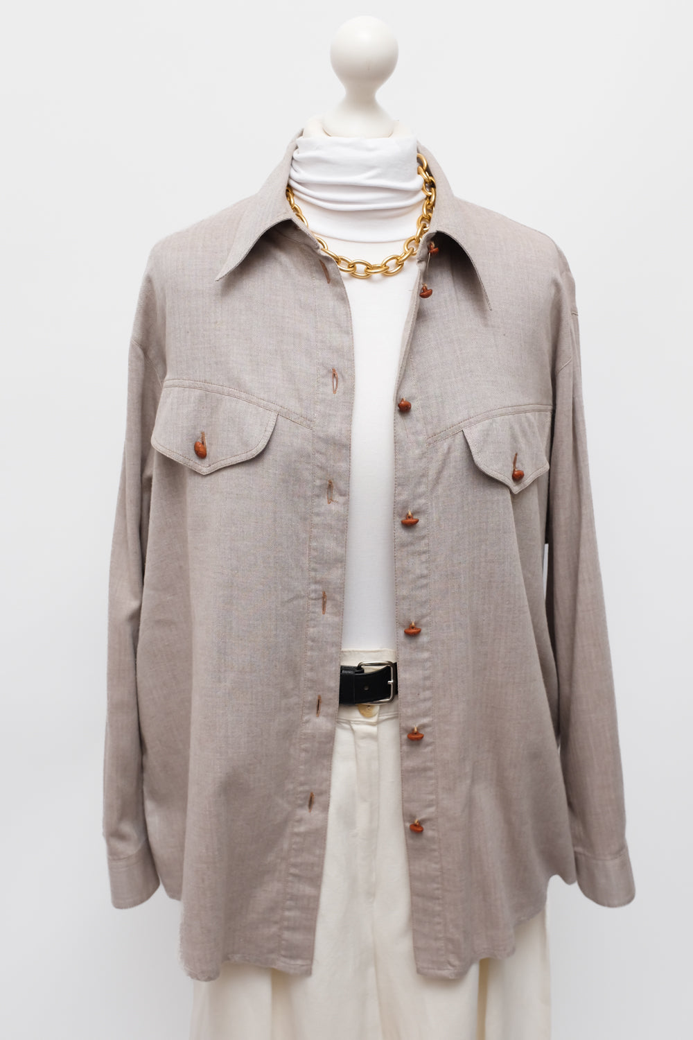 BEIGE BROWN OVERSIZE SHIRT