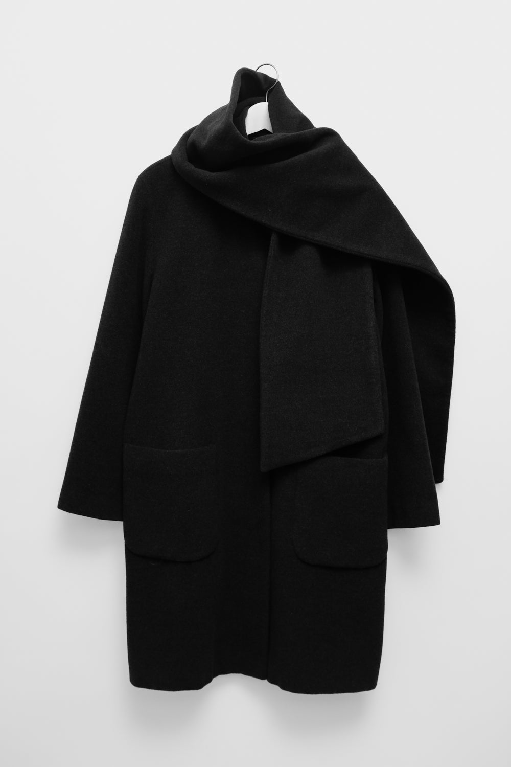 PURE WOOL SCARF ANTHRACITE BLACK COAT