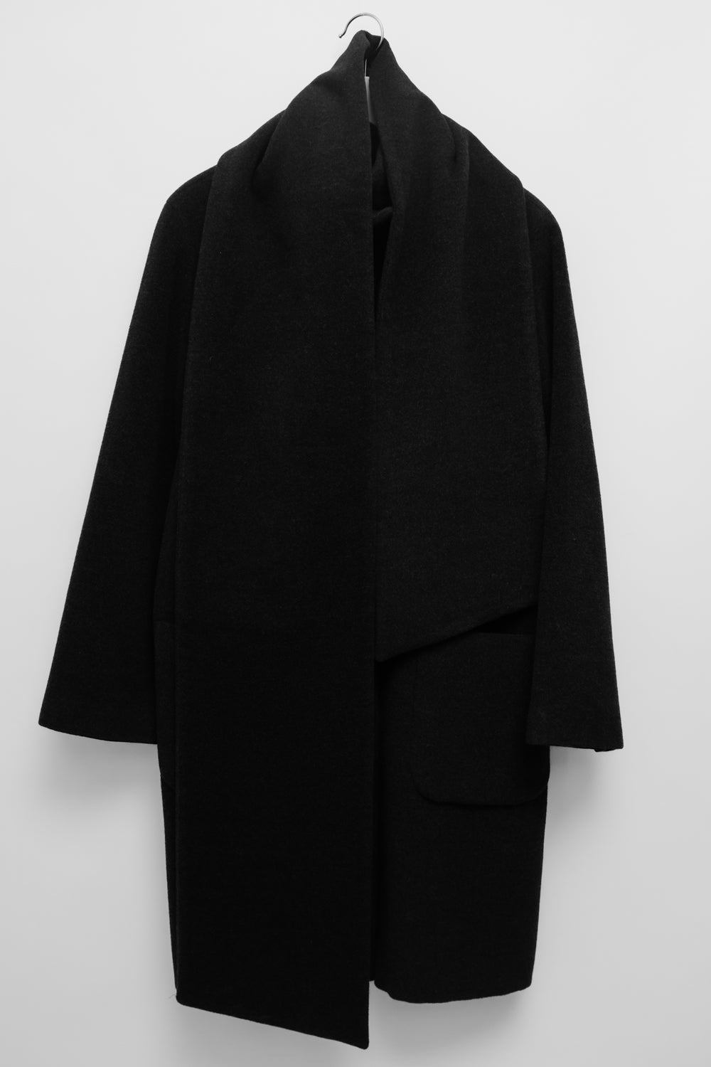 PURE WOOL SCARF ANTHRACITE BLACK COAT