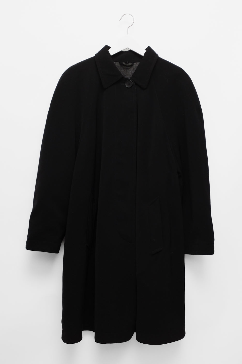 BLACK WOOL ROUND SHOULDER OVERSIZE CAR COAT