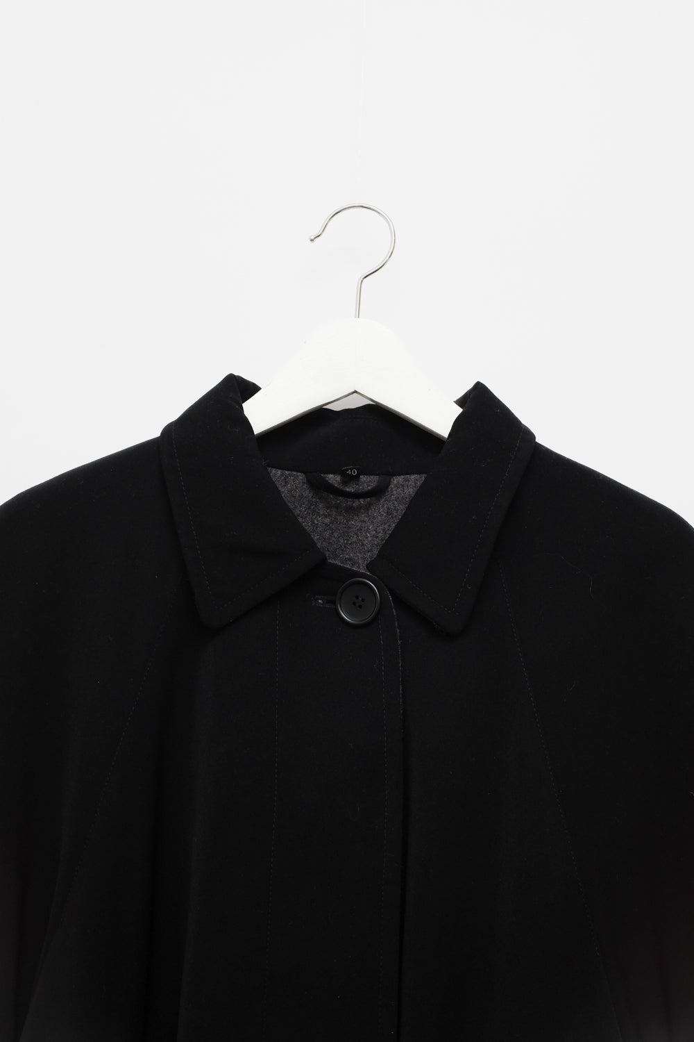BLACK WOOL ROUND SHOULDER OVERSIZE CAR COAT