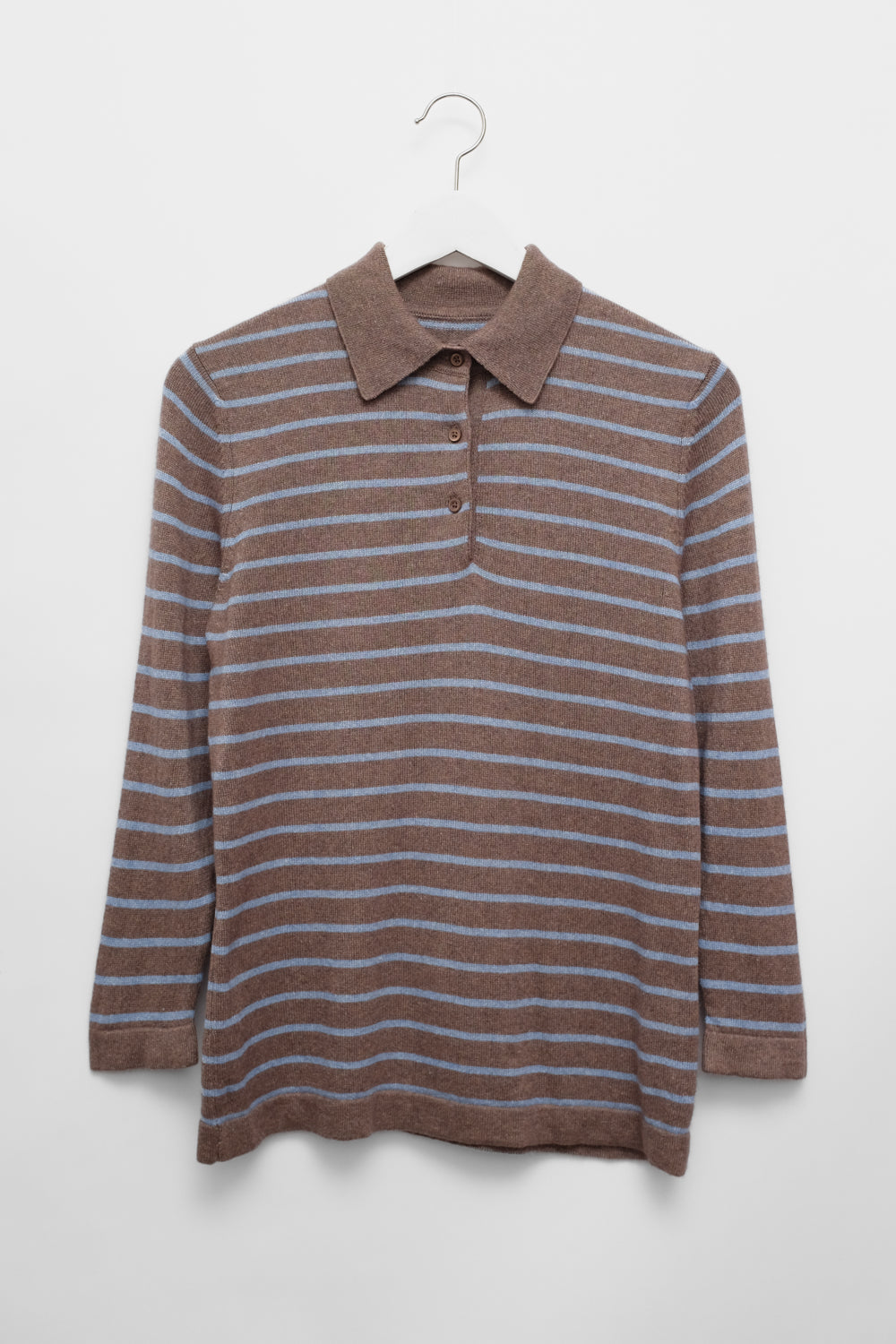 PURE CASHMERE SILK STIPED POLO KNIT