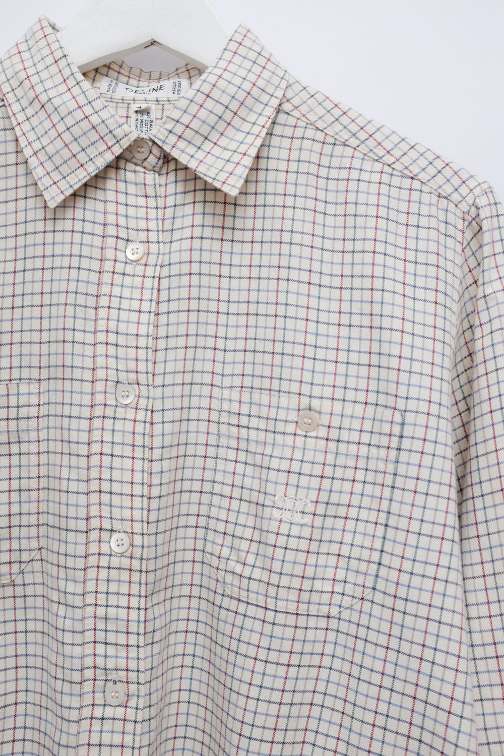 CELINE PURE COTTON WOOL CHECKED SHIRT