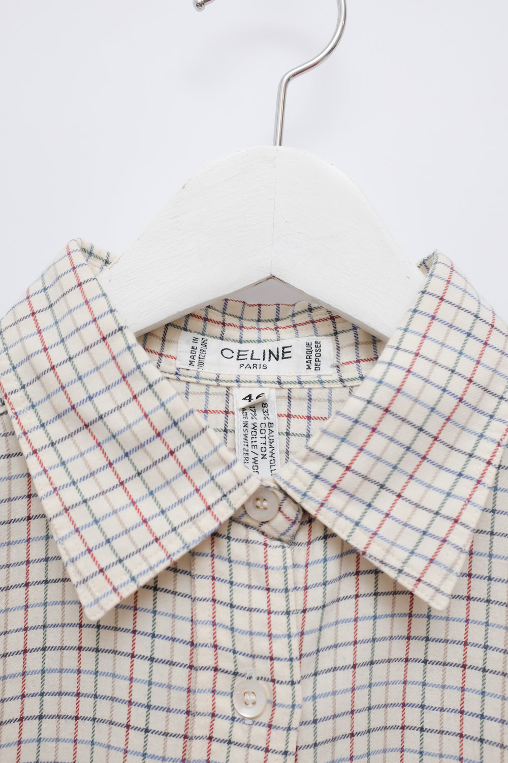 CELINE PURE COTTON WOOL CHECKED SHIRT