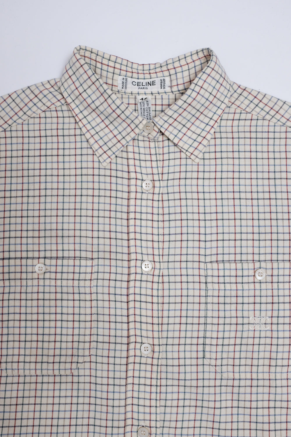 CELINE PURE COTTON WOOL CHECKED SHIRT