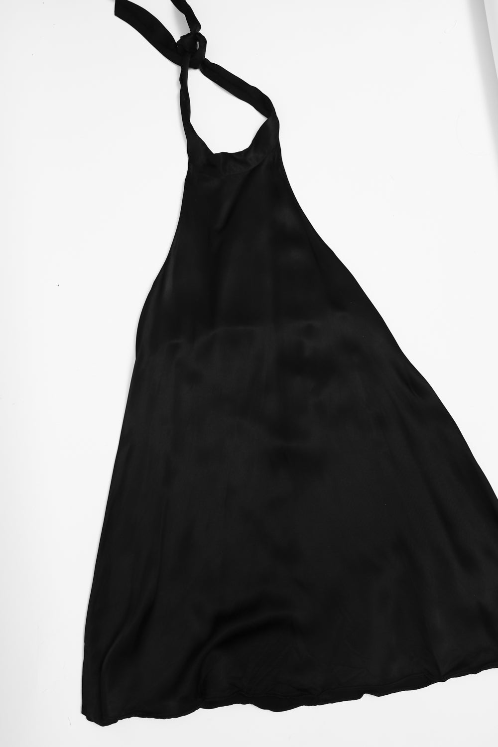 NECKHOLDER BLACK SATIN LONG TOP