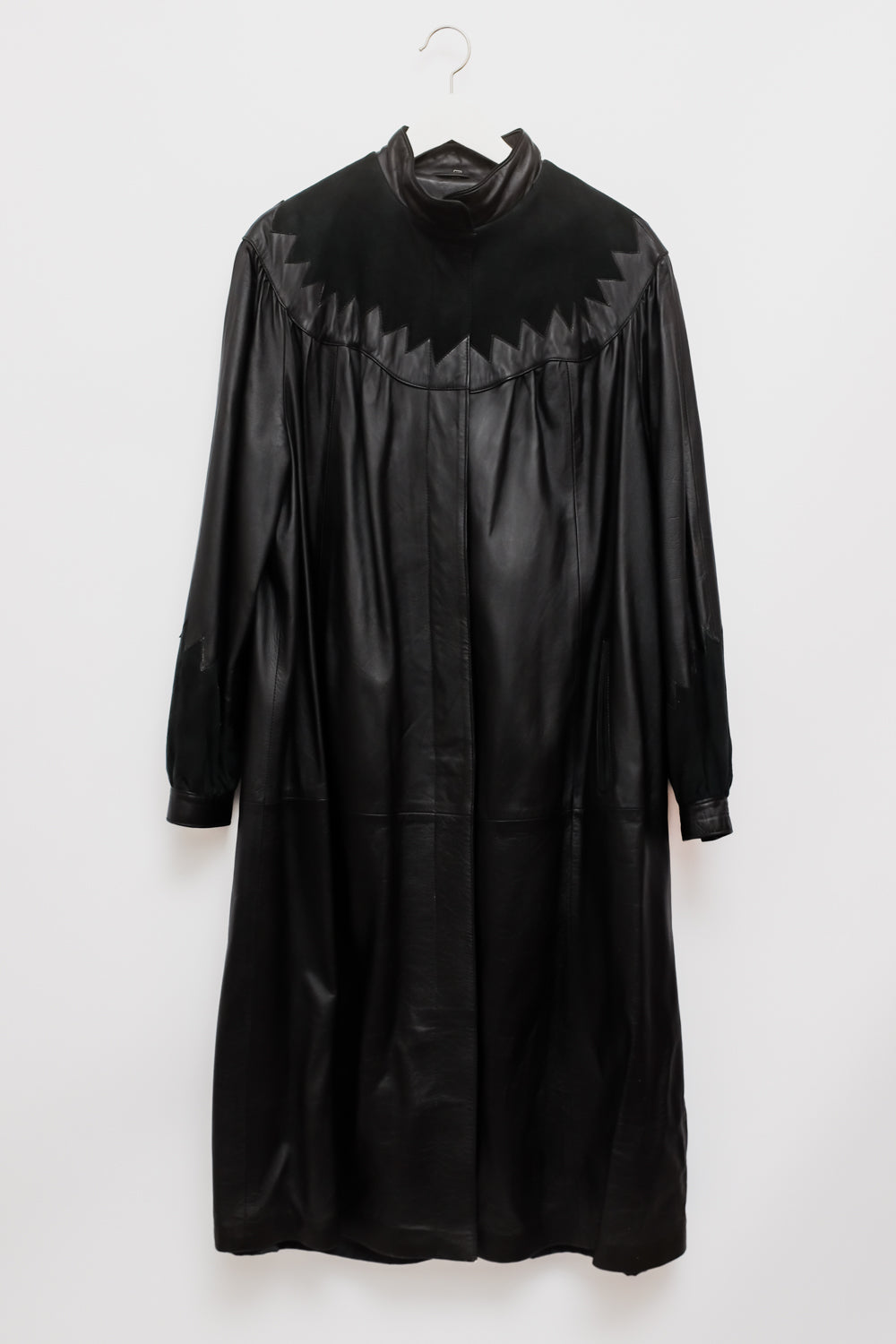 VINTAGE 1970 BLACK LEATHER MAXI SUEDE COAT