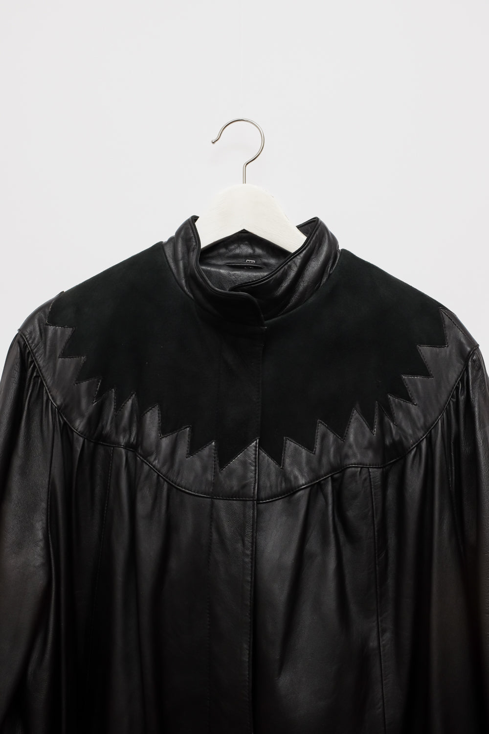 VINTAGE 1970 BLACK LEATHER MAXI SUEDE COAT