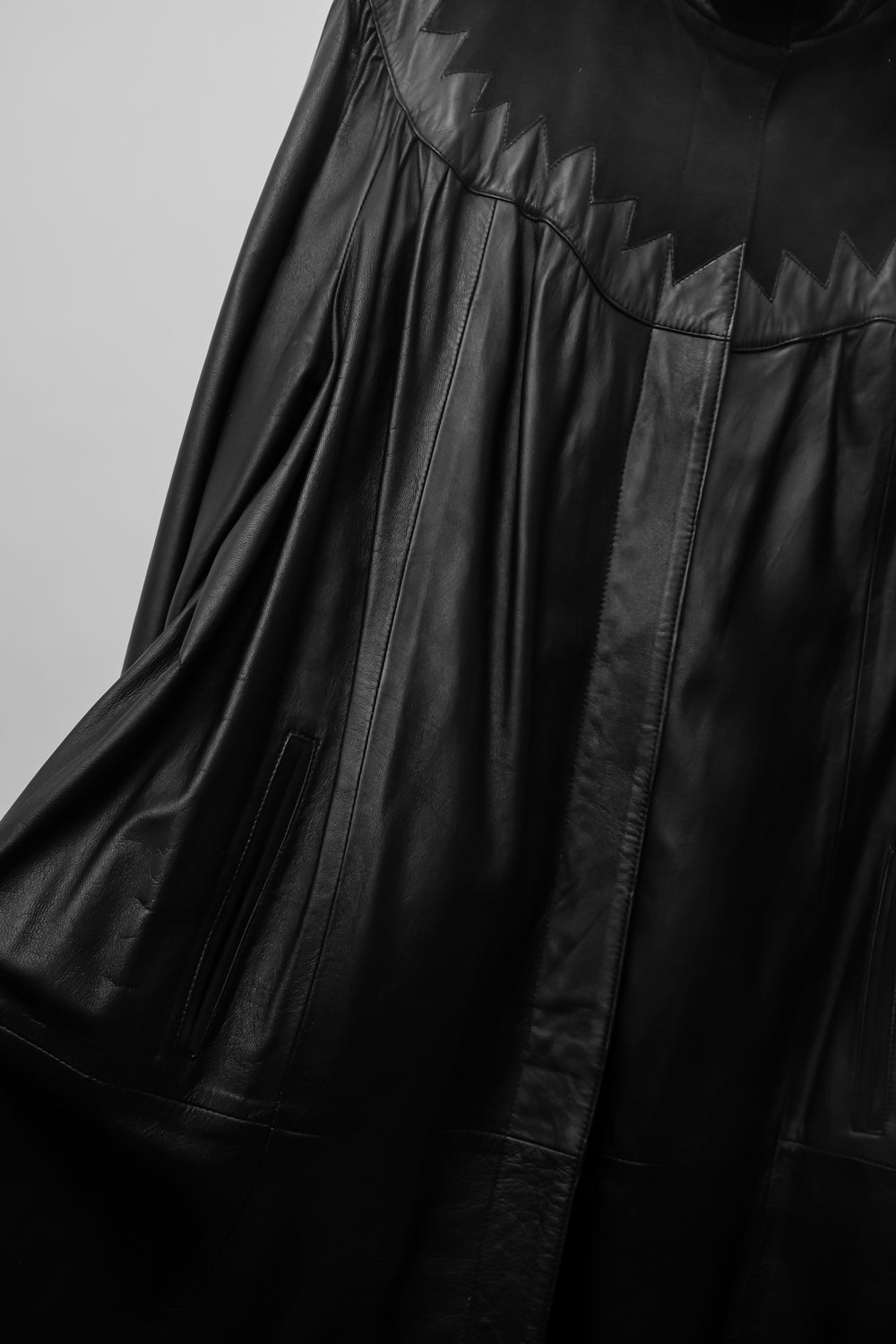 VINTAGE 1970 BLACK LEATHER MAXI SUEDE COAT
