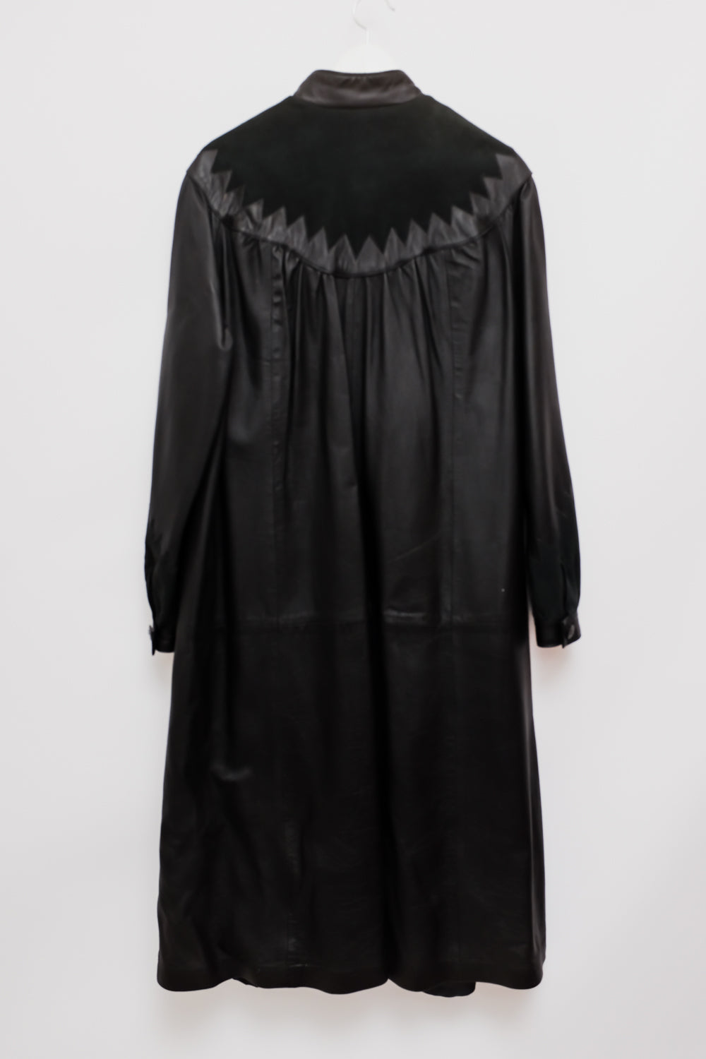VINTAGE 1970 BLACK LEATHER MAXI SUEDE COAT