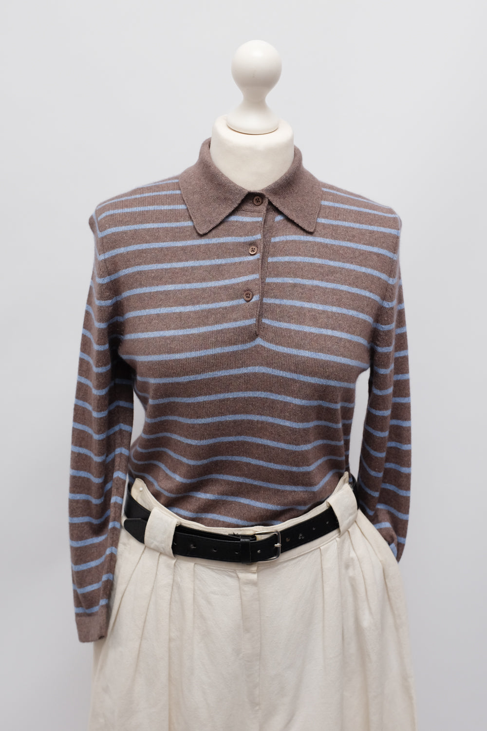 PURE CASHMERE SILK STIPED POLO KNIT