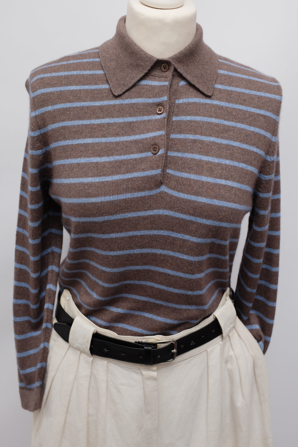 PURE CASHMERE SILK STIPED POLO KNIT