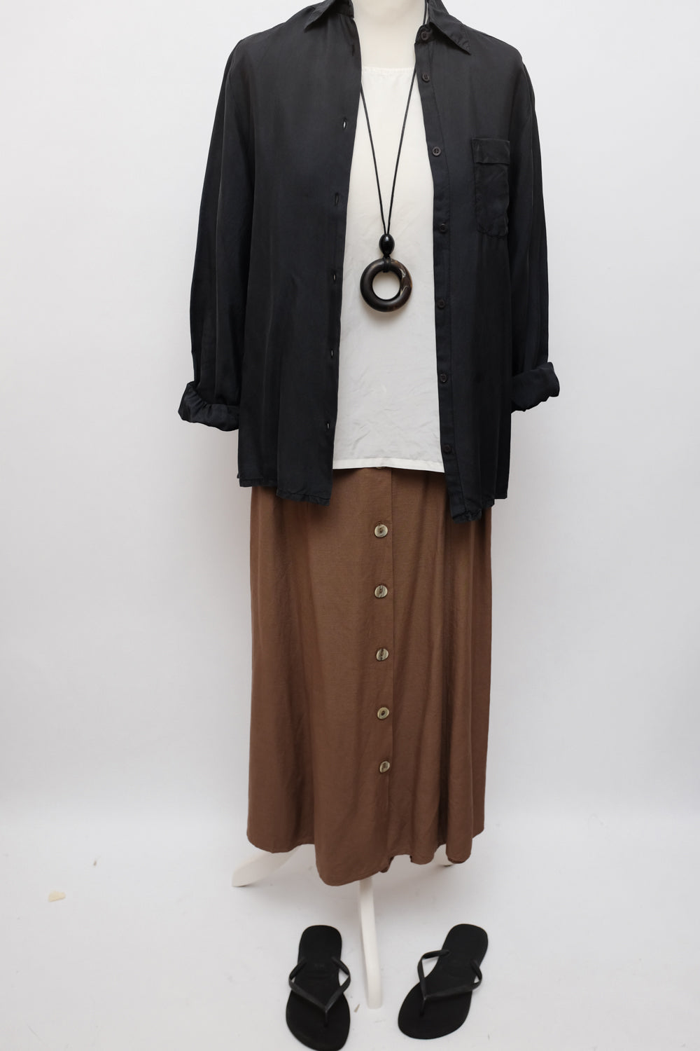LINEN VISCOSE BROWN VINTAGE FRANCE SKIRT