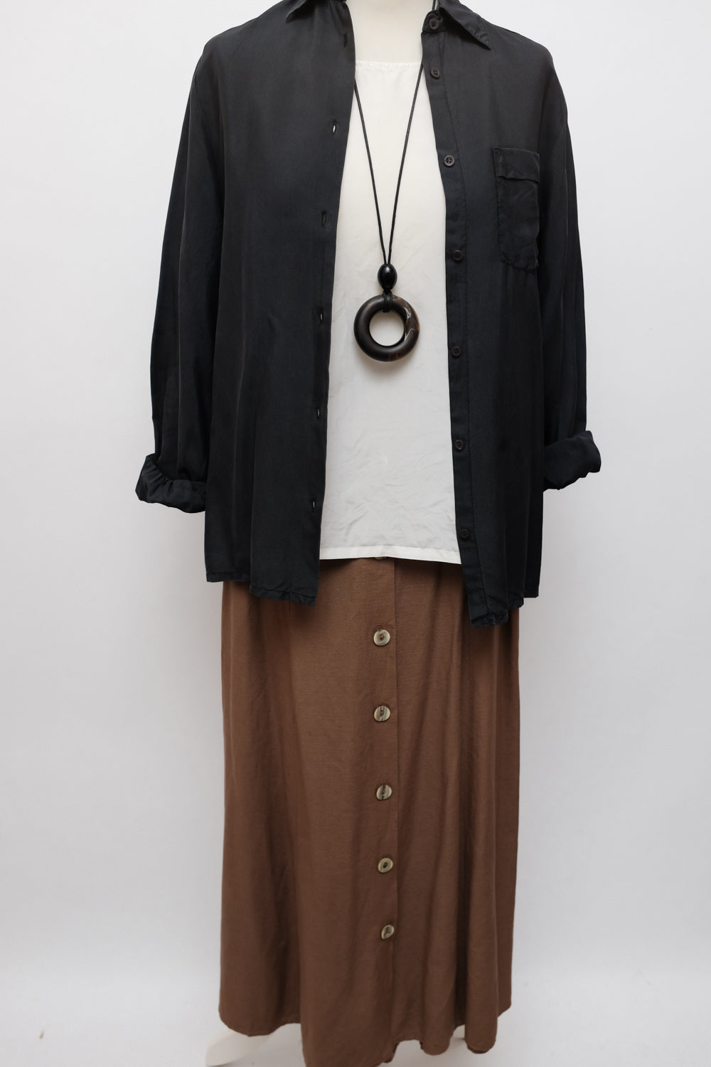 LINEN VISCOSE BROWN VINTAGE FRANCE SKIRT