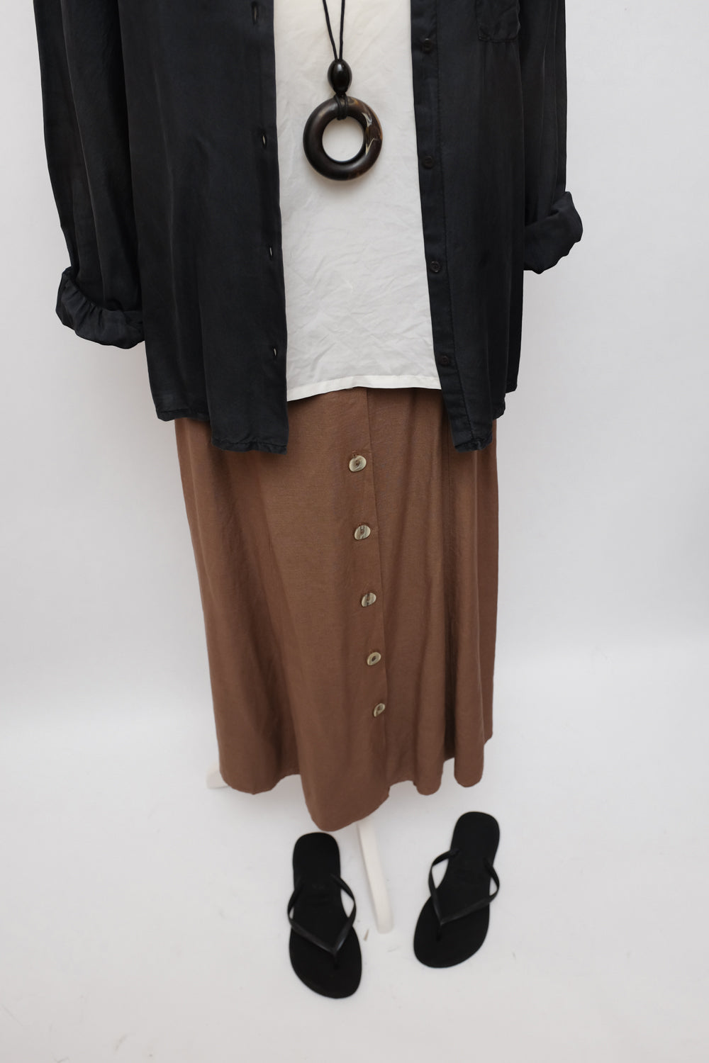 LINEN VISCOSE BROWN VINTAGE FRANCE SKIRT