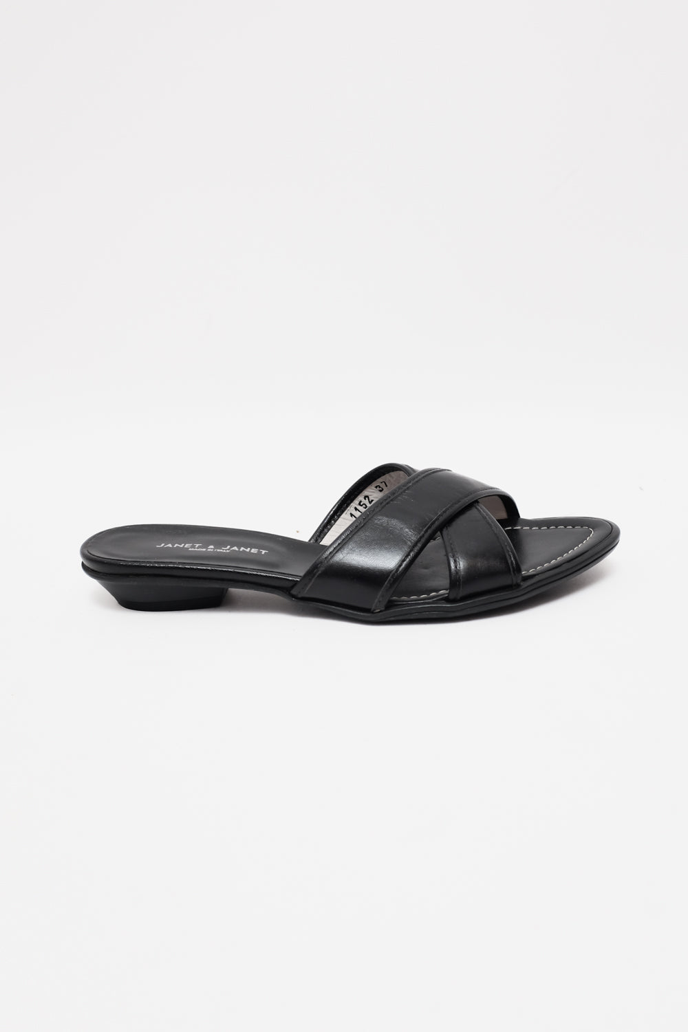 BLACK LEATHER ITALY 37 SLIDES SANDALES