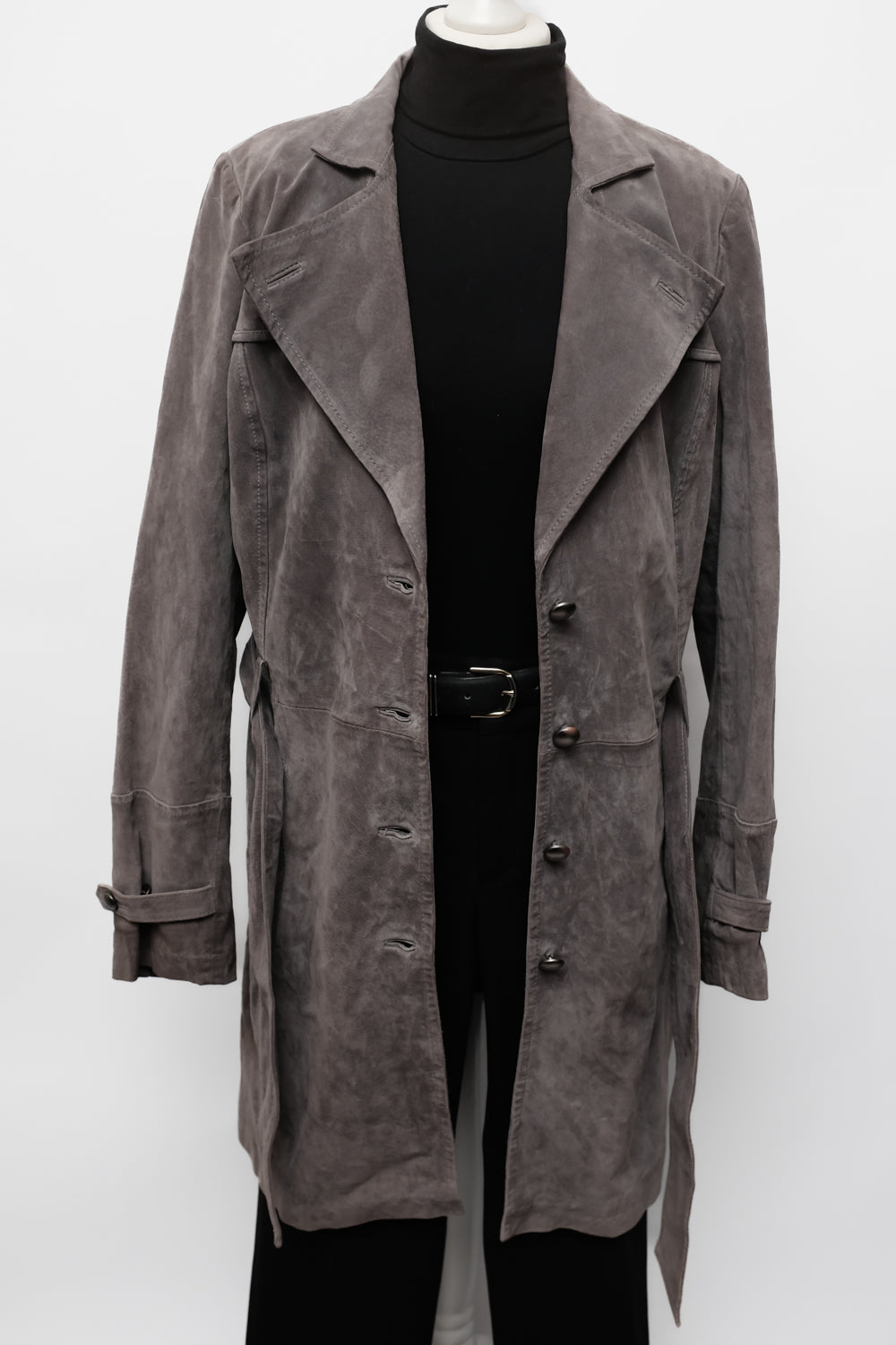 SUEDE LEATHER GREY VINTAGE COAT