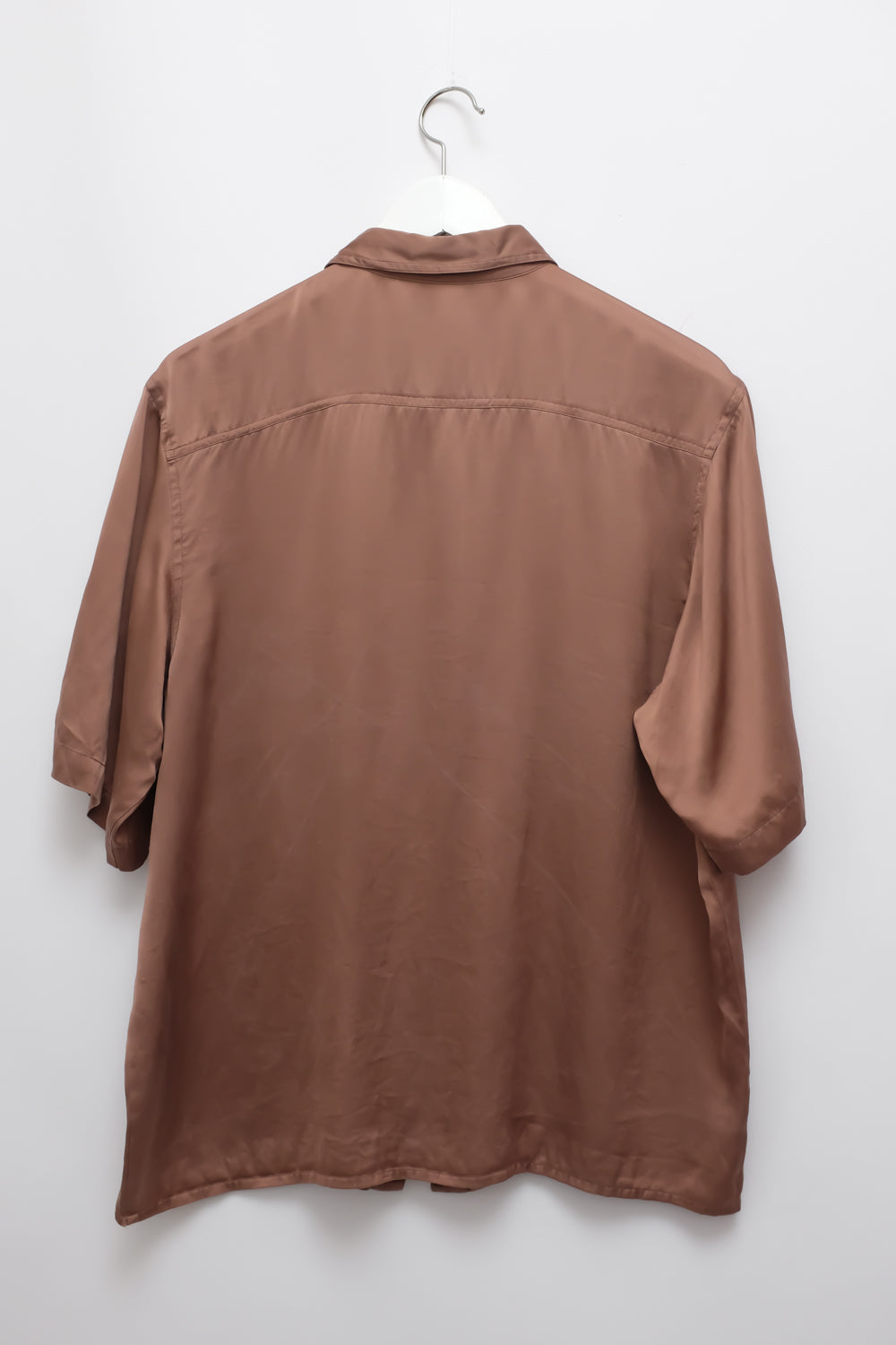 PURE SATIN SILK SHORT ARM BROWN SHIRT