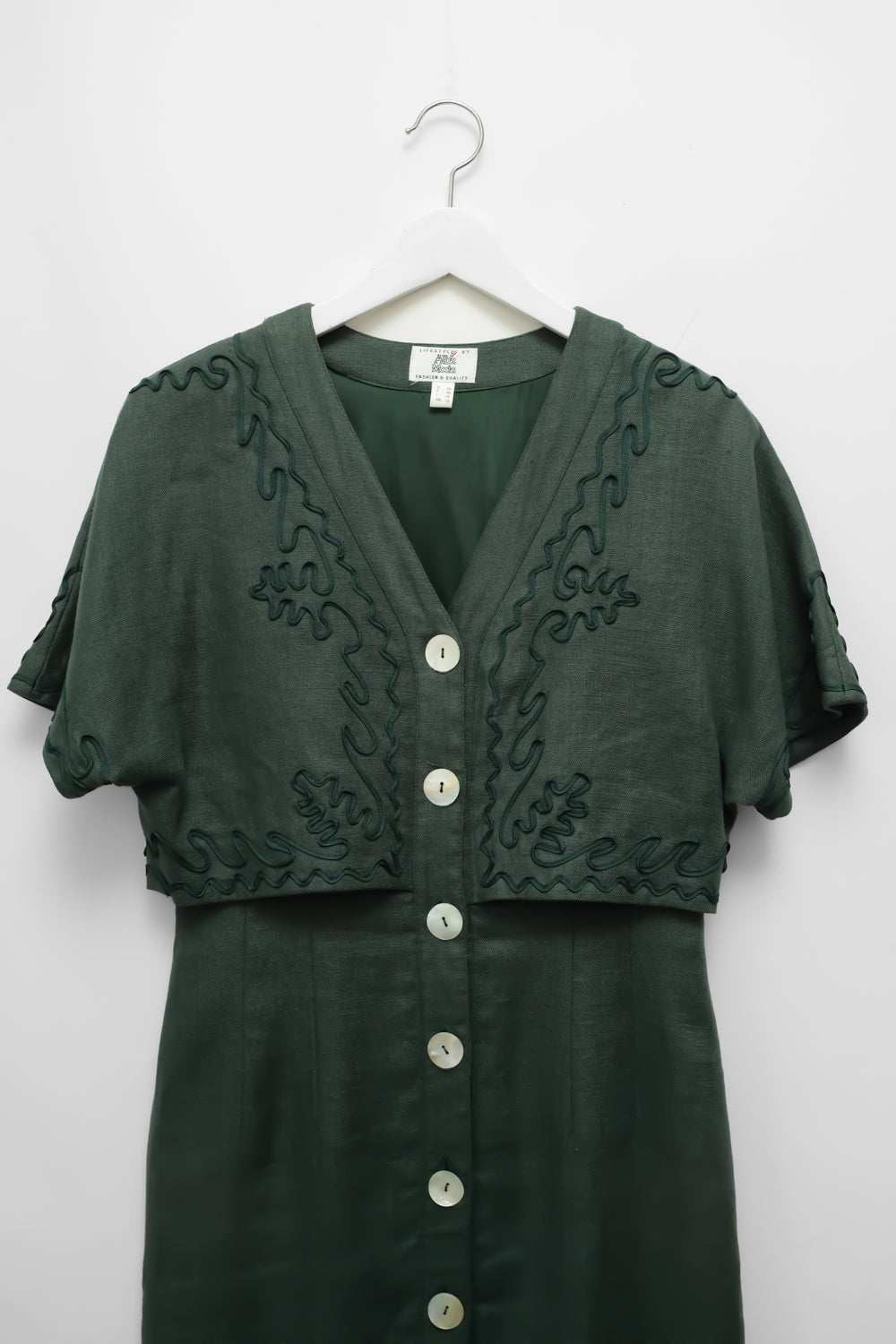 GREEN PURE LINEN VINTAGE DRESS