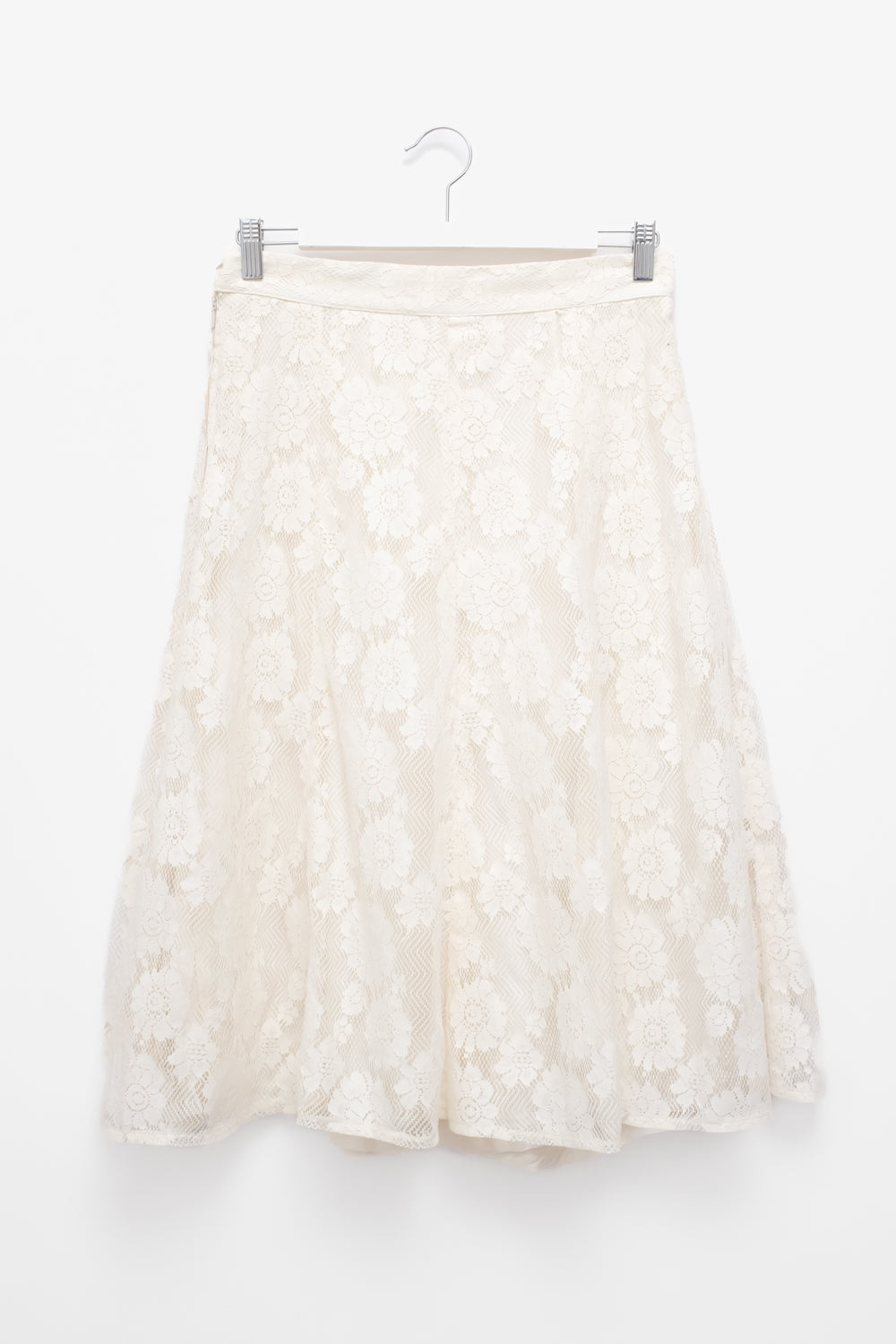 VINTAGE CREAM LACE FLORAL MIDI SKIRT