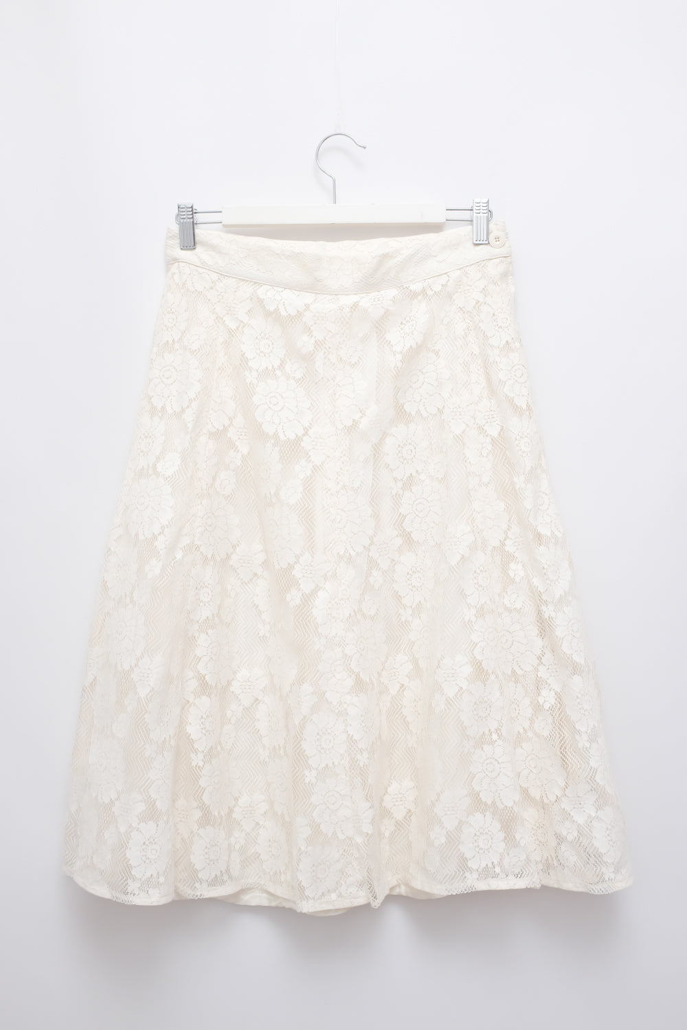 VINTAGE CREAM LACE FLORAL MIDI SKIRT