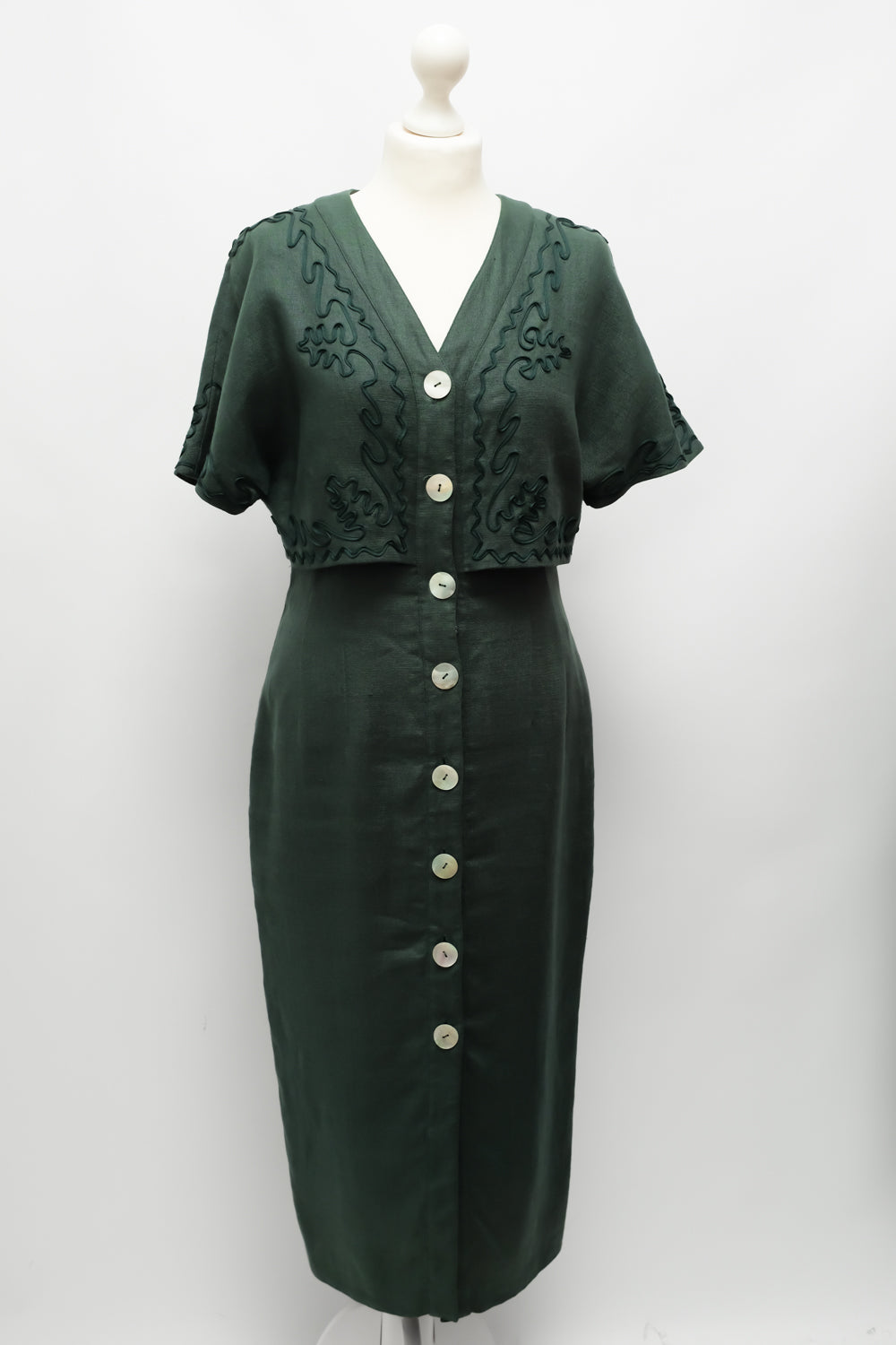 GREEN PURE LINEN VINTAGE DRESS