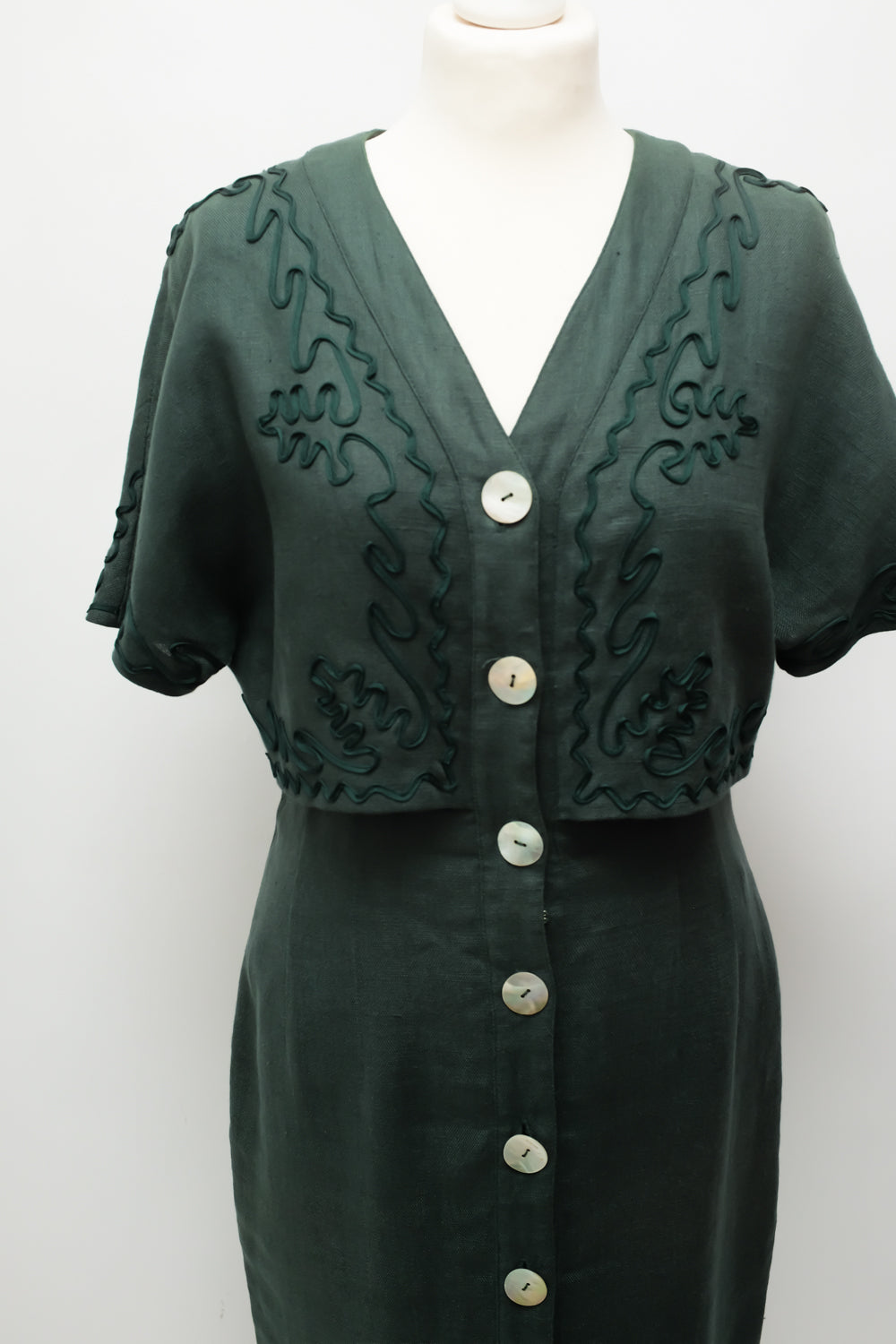 GREEN PURE LINEN VINTAGE DRESS