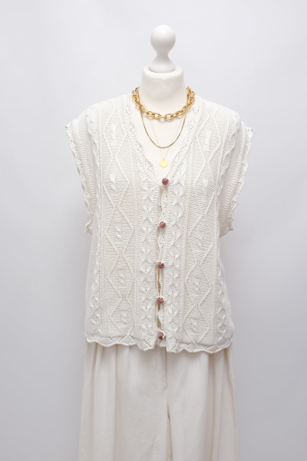 CABLE KNIT COTTON VINTAGE VEST TOP