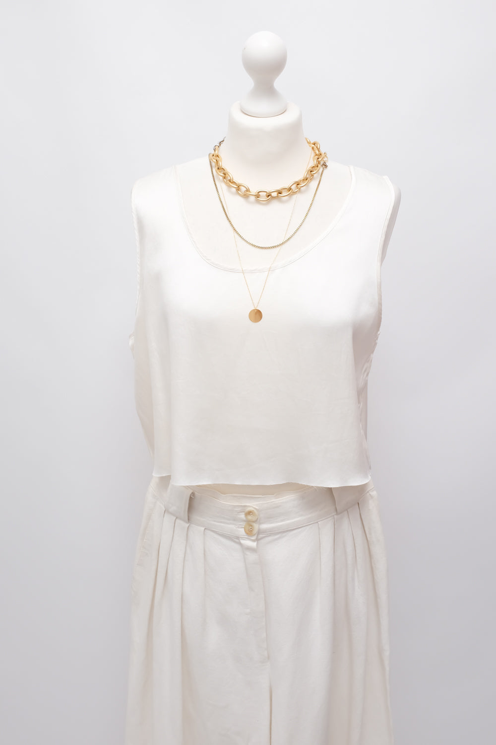 PURE SATIN SILK IVORY CROP VINTAGE TANK