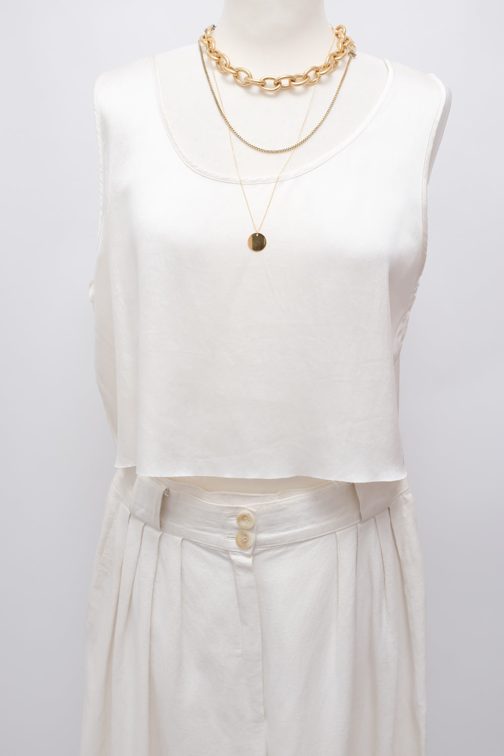 PURE SATIN SILK IVORY CROP VINTAGE TANK