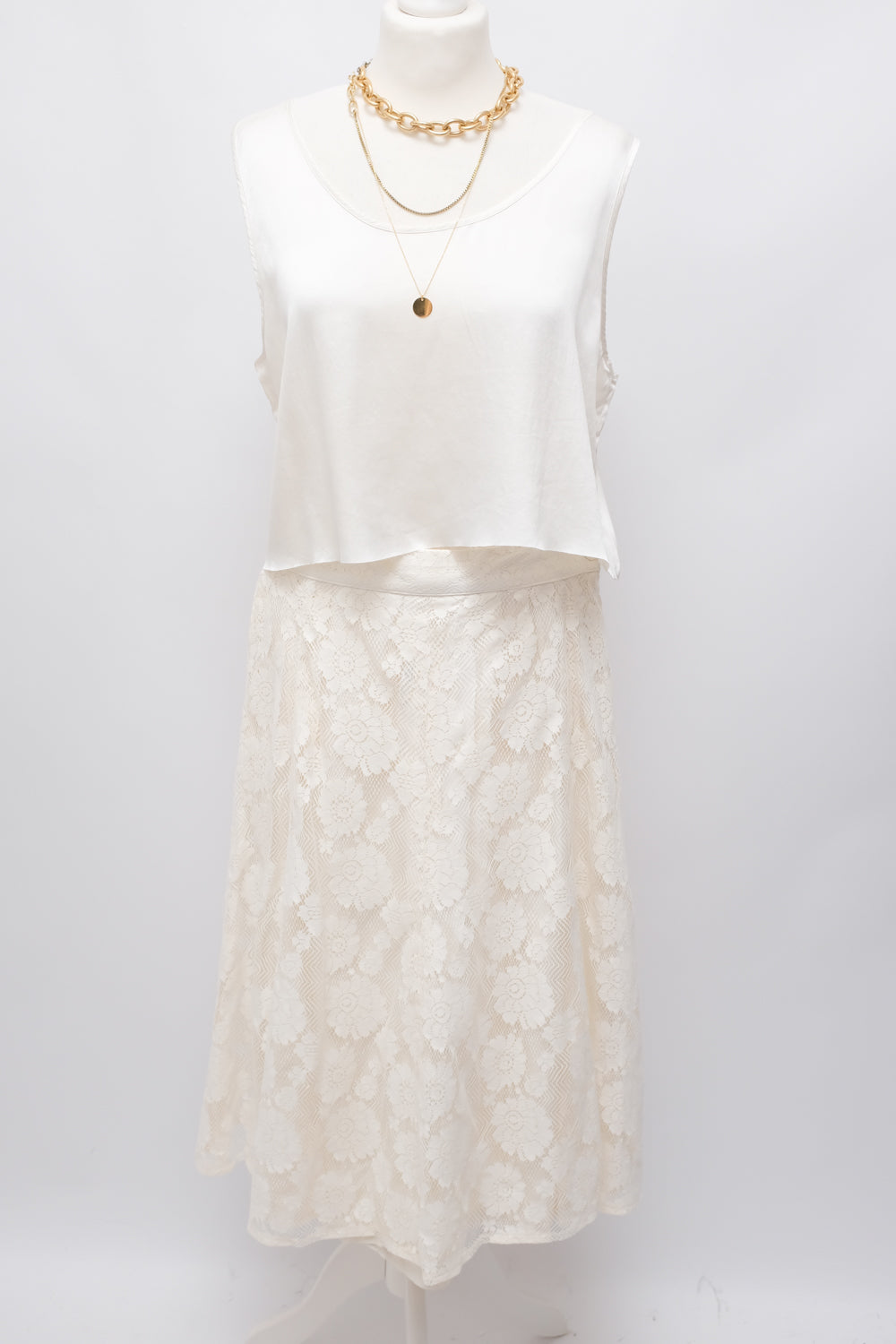 VINTAGE CREAM LACE FLORAL MIDI SKIRT