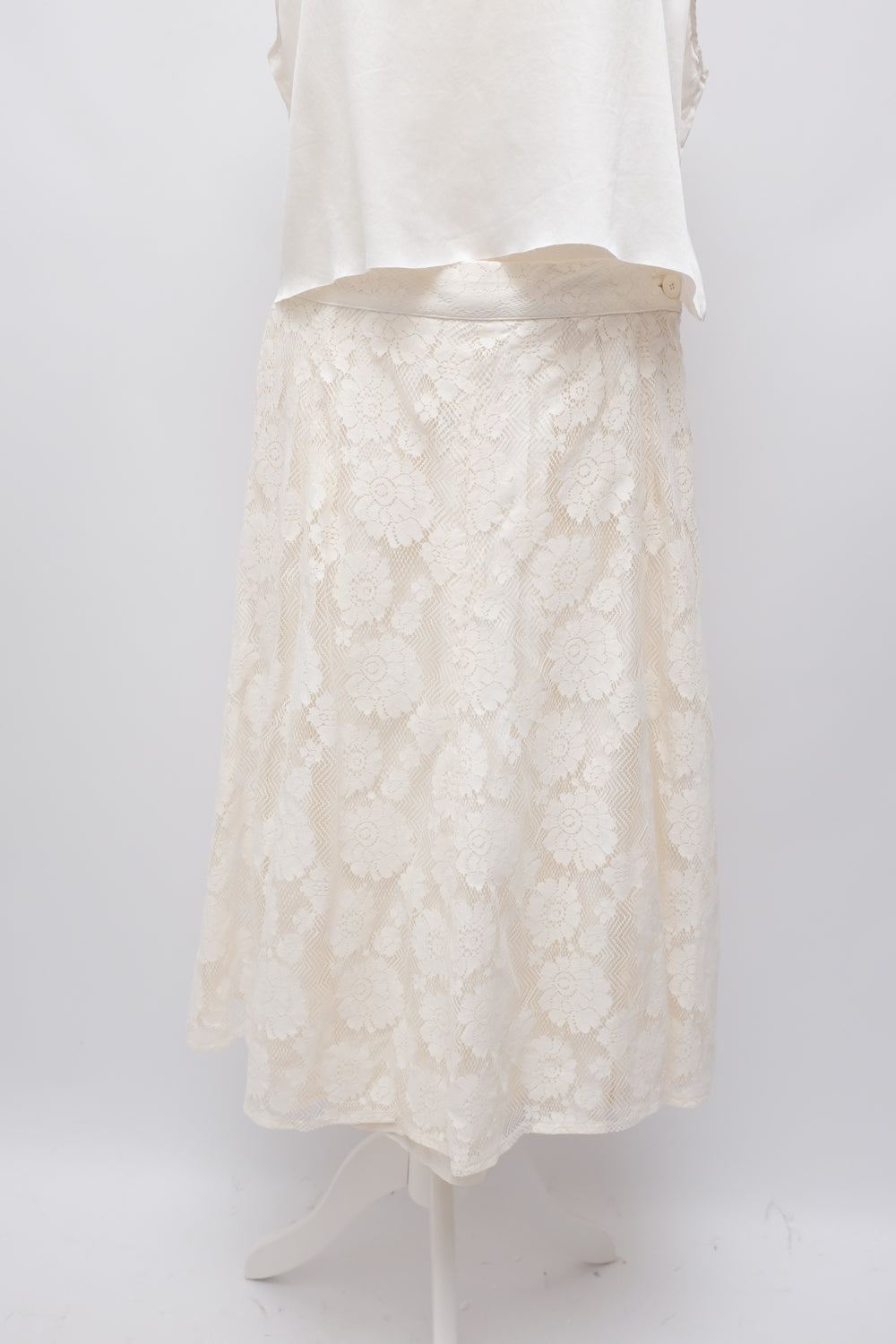 VINTAGE CREAM LACE FLORAL MIDI SKIRT