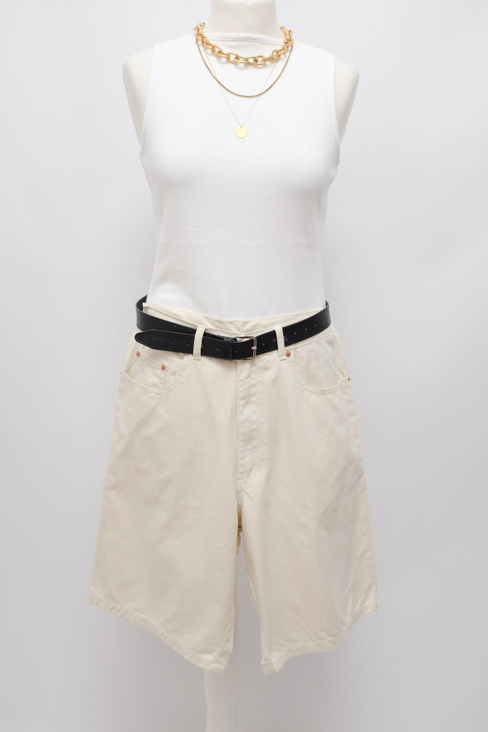 LONG CREAM VINTAGE COTTON SHORTS