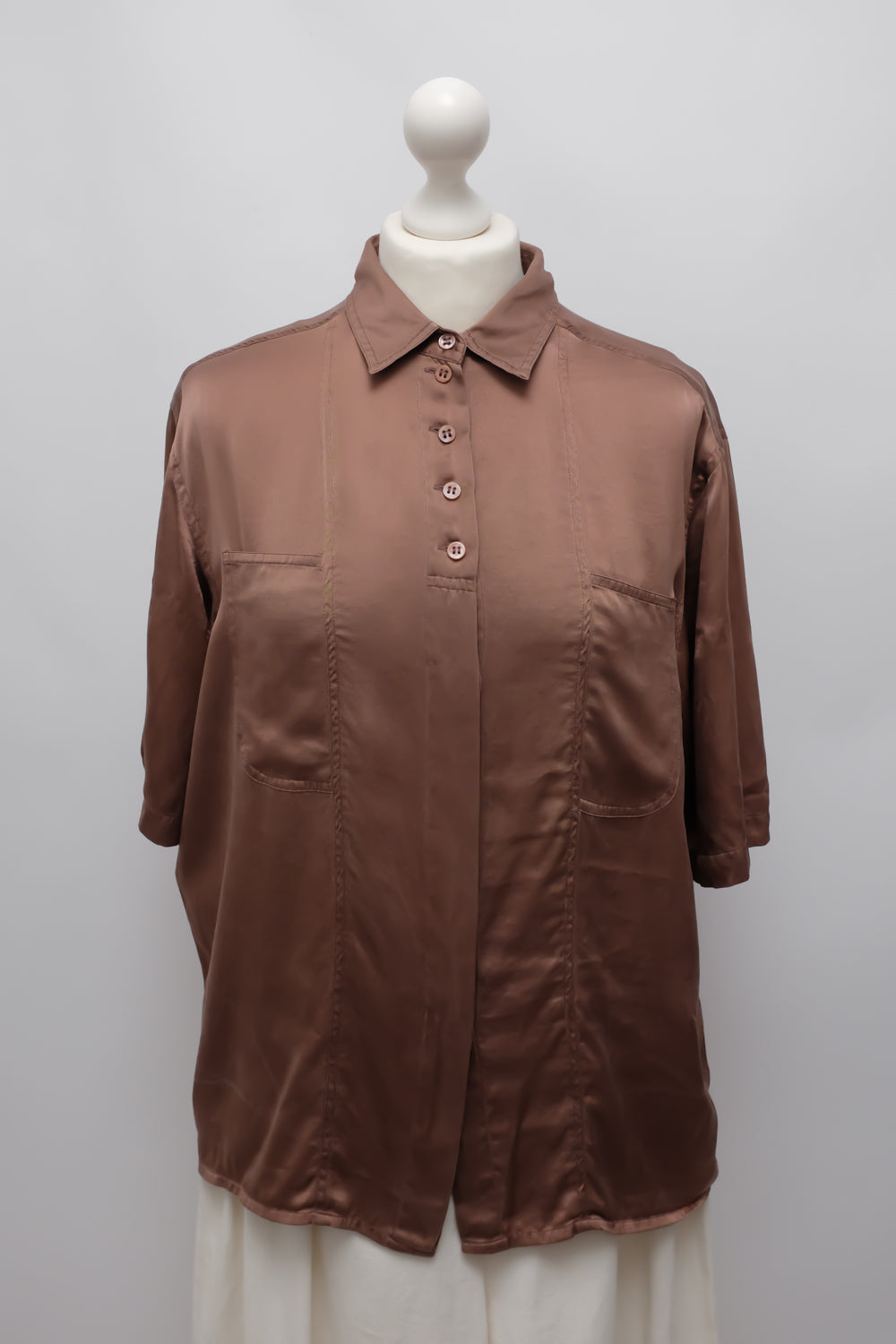 PURE SATIN SILK SHORT ARM BROWN SHIRT