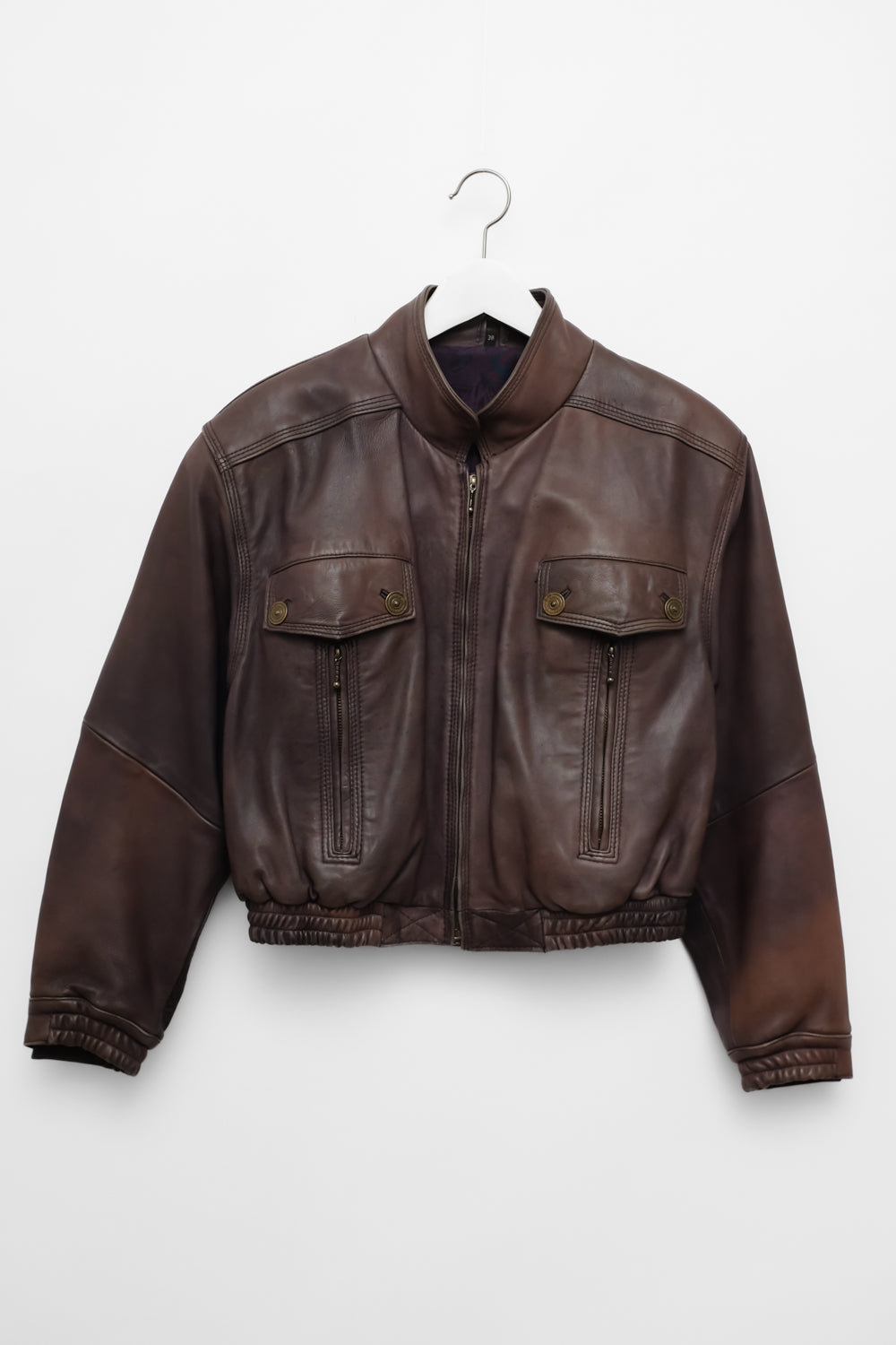 CROPPED BROWN LEATHER VINTAGE BOMBER