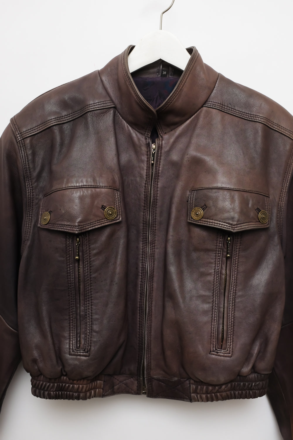 CROPPED BROWN LEATHER VINTAGE BOMBER