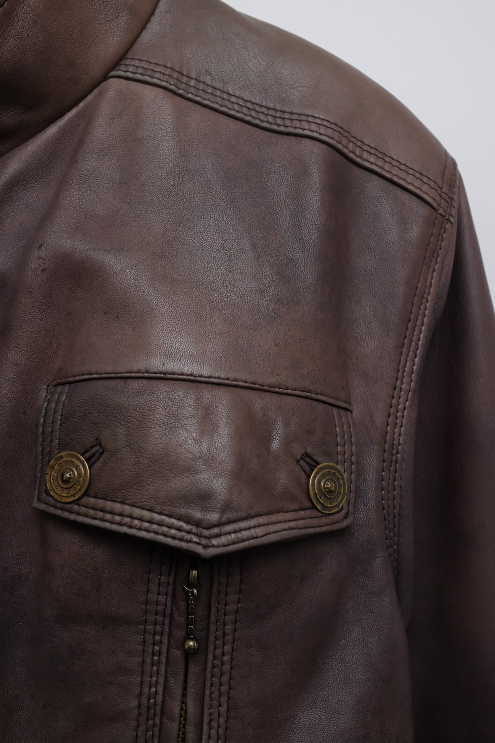 CROPPED BROWN LEATHER VINTAGE BOMBER
