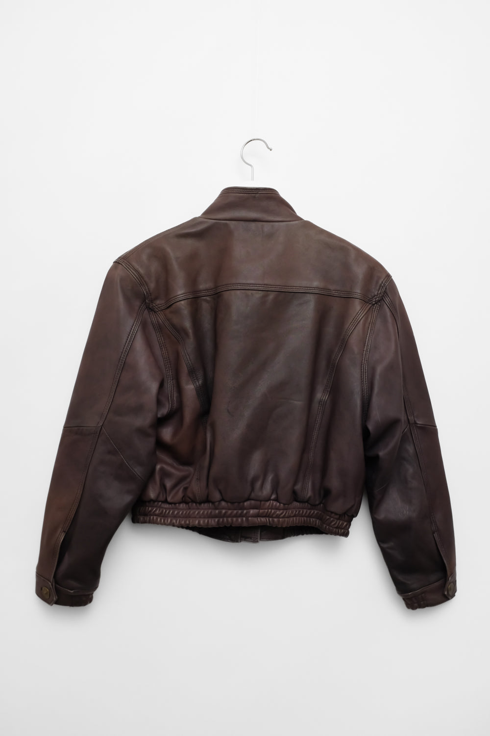 CROPPED BROWN LEATHER VINTAGE BOMBER
