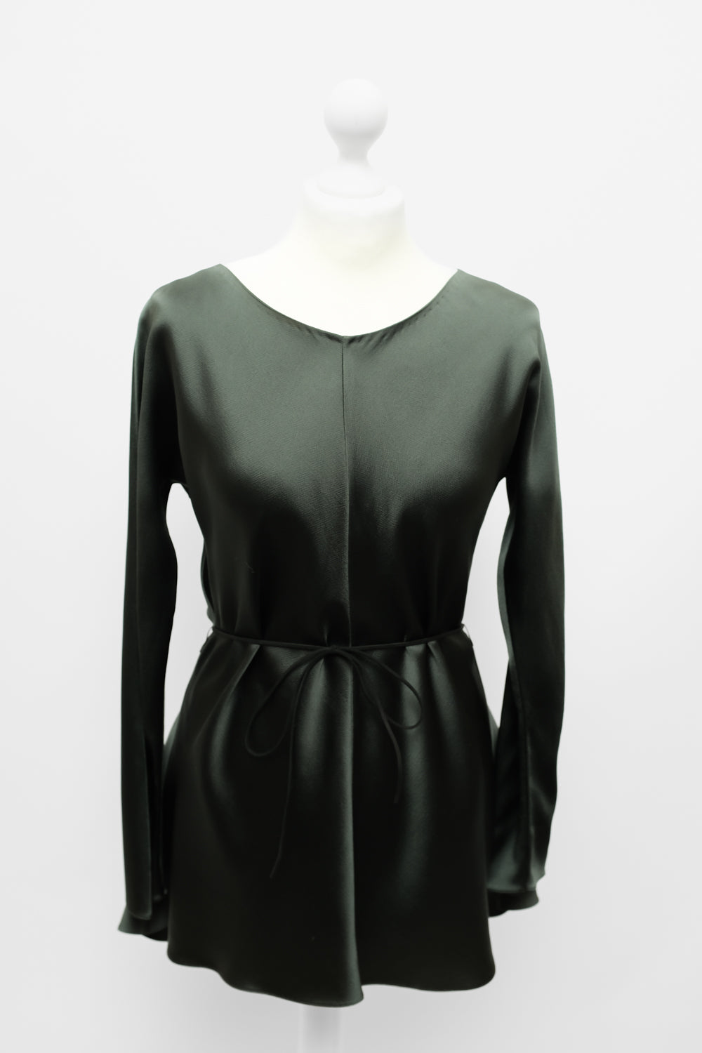 THE ROW GREEN SATIN BLOUSE