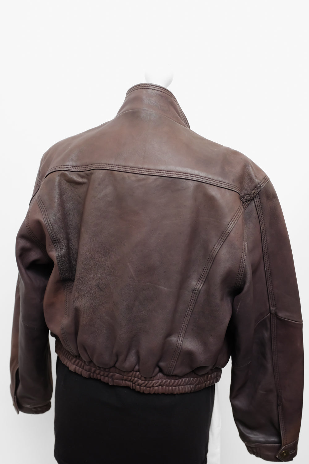 CROPPED BROWN LEATHER VINTAGE BOMBER