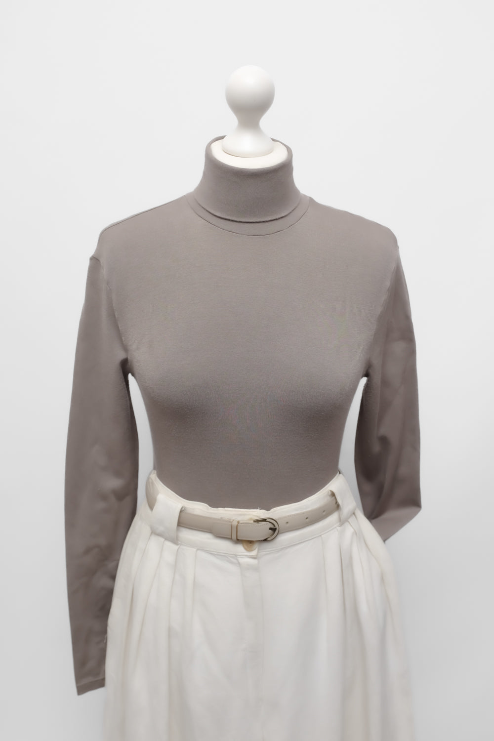 BEIGE GREY LEATHER VINTAGE BELT