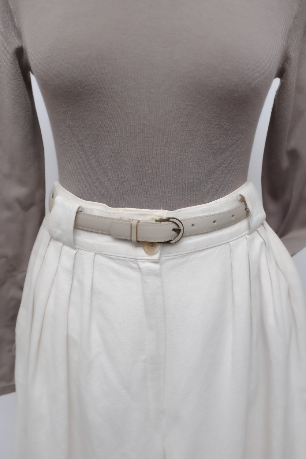 BEIGE GREY LEATHER VINTAGE BELT