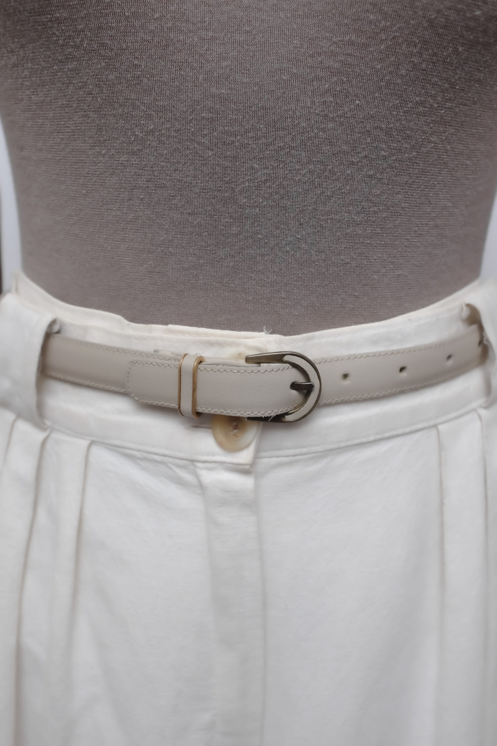 BEIGE GREY LEATHER VINTAGE BELT