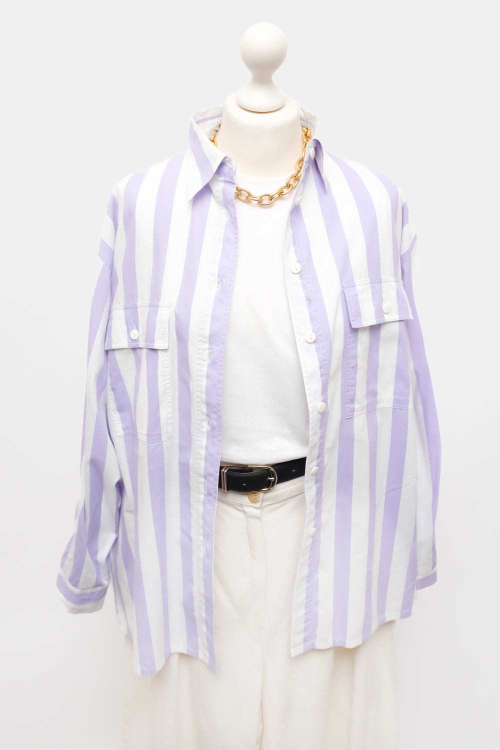 PURE COTTON STRIPED LILAC WHITE SHIRT