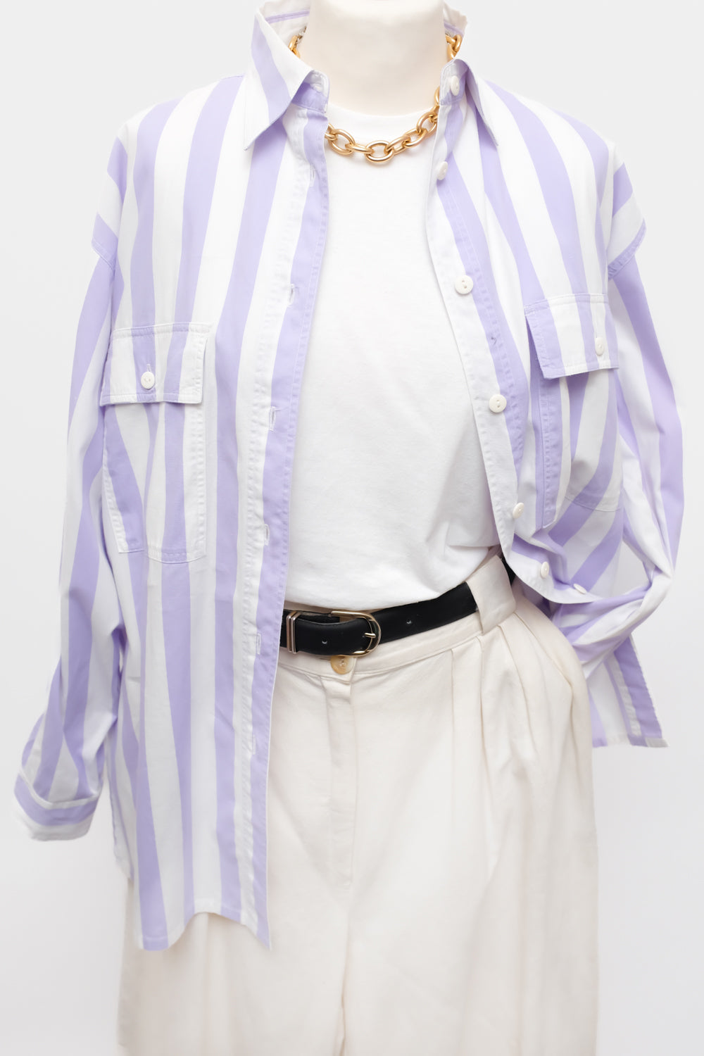 PURE COTTON STRIPED LILAC WHITE SHIRT
