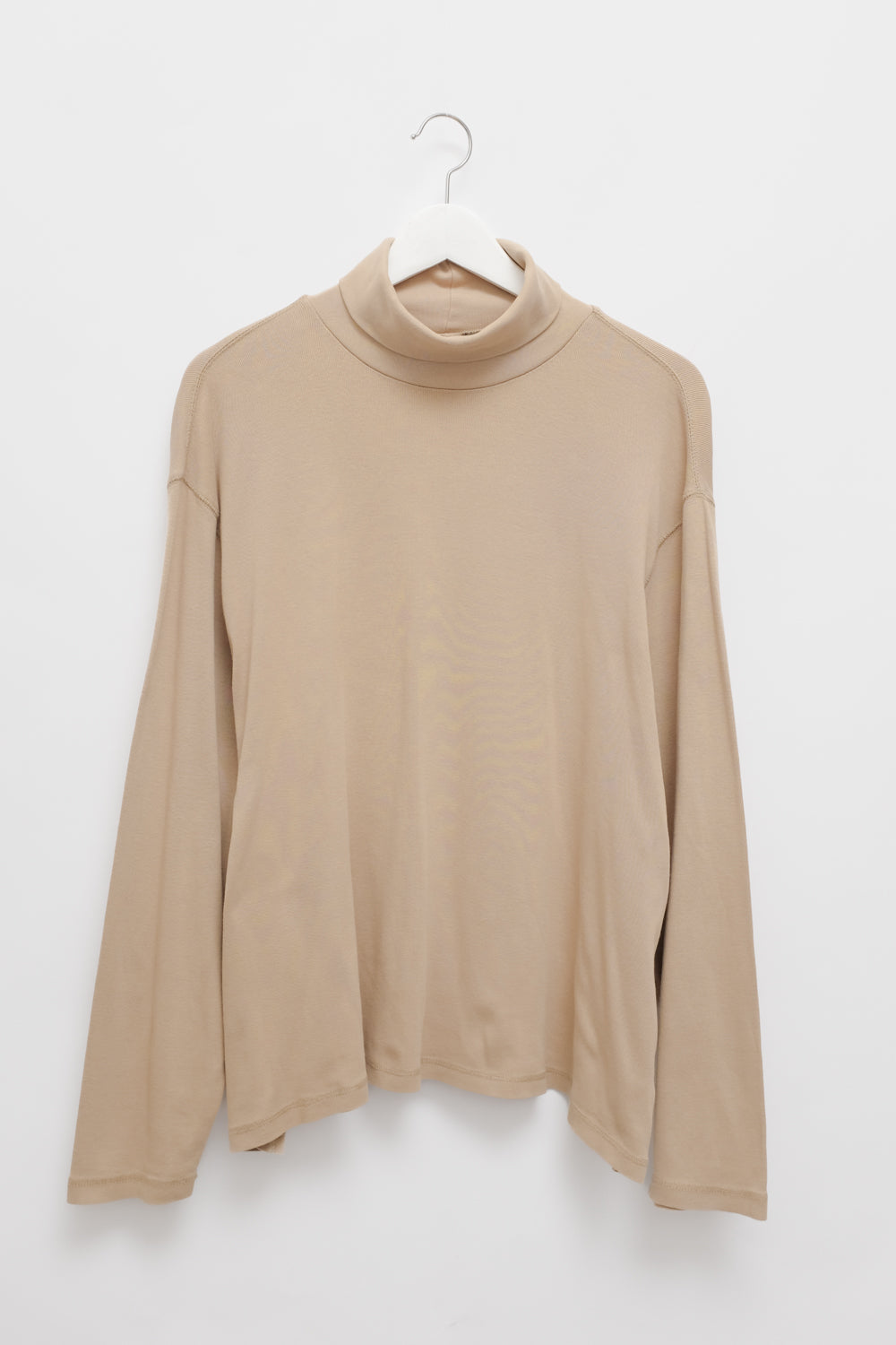 BEIGE COTTON HIGH NECK SHIRT